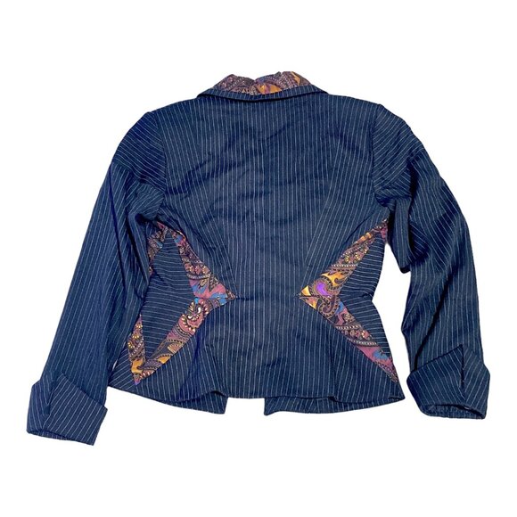 Linda Segal Jacket Womens 10 Pin Stripe Paisley Empire Short Lined Office VTG - Picture 2 of 16